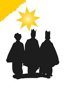 Neben dem Text "Nicht alle Helden targen ein Cape! Oder vielleicht doch?" sind die Siluetten der Heiligen drei Könige mit einem Stern zu sehen. Im Schattenriss sind die Umhänge/Caps gut zu erkennen.